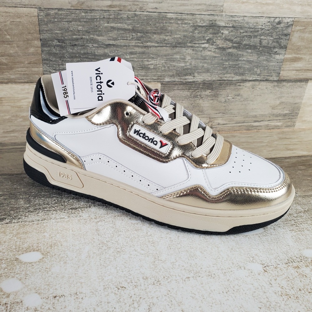 Victoria Womens C80 Shoes Sz 10.5 Running White Metallic Gold Leather Sneaker